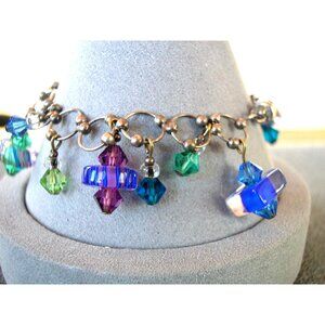 Vintage Multi-Color Crystal Charm Bracelet 6.5" With Magnetic Clasp